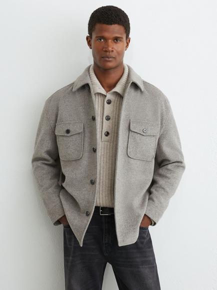 Reiss Liam Wool Blend Twin Pocket Overshirt, Soft Grey, Soft Grey