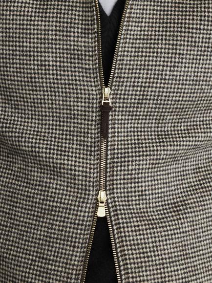 Reiss Petrov Wool Blend Puppytooth Zip Through Overshirt, Dark Brown - view 2, Dark Brown