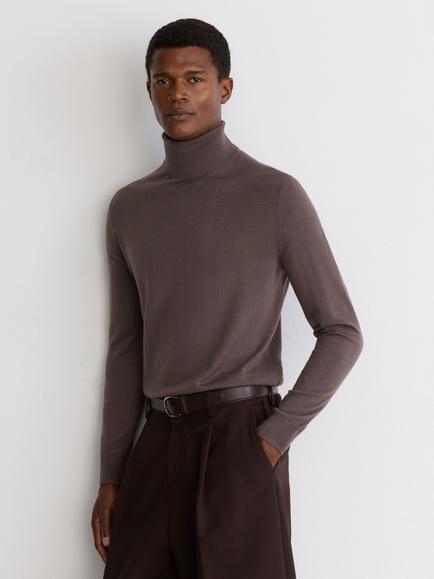 Reiss Caine Merino Wool Roll Neck Jumper, Ridge Brown, Ridge Brown
