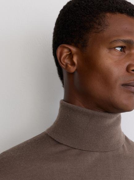 Reiss Caine Merino Wool Roll Neck Jumper, Ridge Brown - view 2, Ridge Brown
