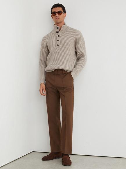 Reiss Epping Textured Rib-Knit Jumper, Oatmeal Melange, Oatmeal Melange
