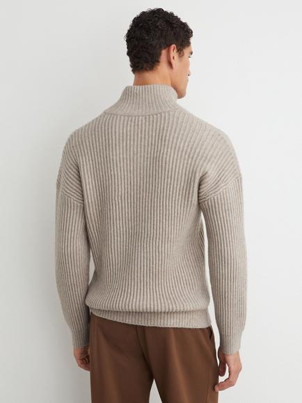 Reiss Epping Textured Rib-Knit Jumper, Oatmeal Melange - view 2, Oatmeal Melange