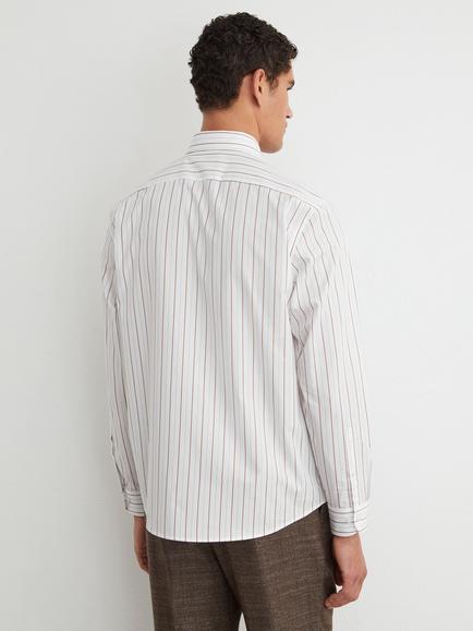 Reiss Titan Pure Cotton Pinstripe Spread Collar Regular Fit Shirt, White/Brown - view 2, White/Brown