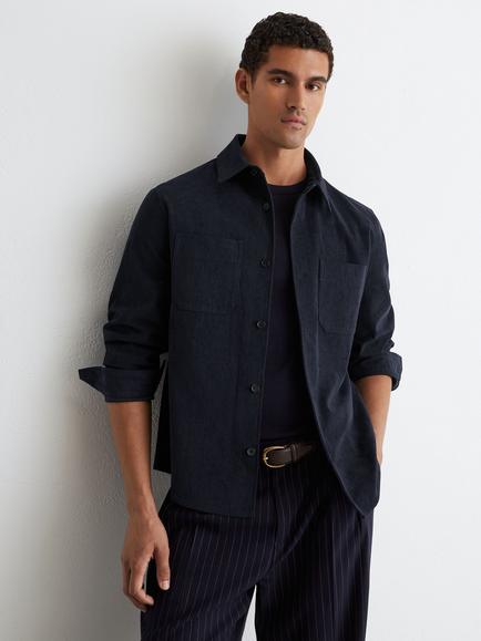 Reiss Townie Regular Fit Fine-Wale Corduroy Shirt, Navy, Navy