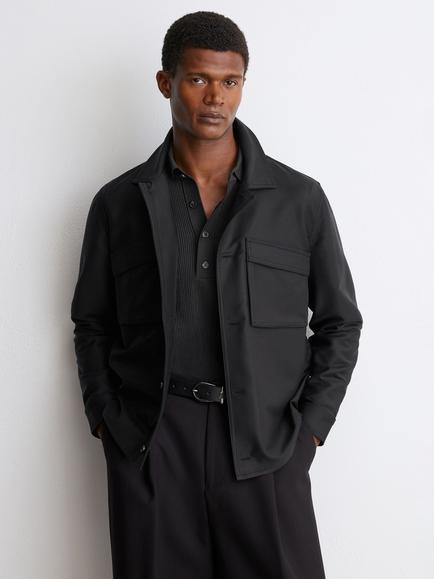 Reiss Tracer Cotton Blend Twill Twin Pocket Overshirt, Black, Black