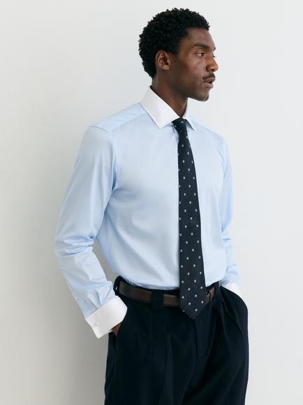 Reiss Wells Cotton Rich Contrast Double Cuff Regular Fit Shirt, Soft Blue, Soft Blue