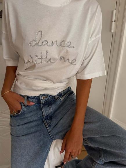 Never Fully Dressed Pure Cotton 'Dance with Me' T-Shirt, White, White
