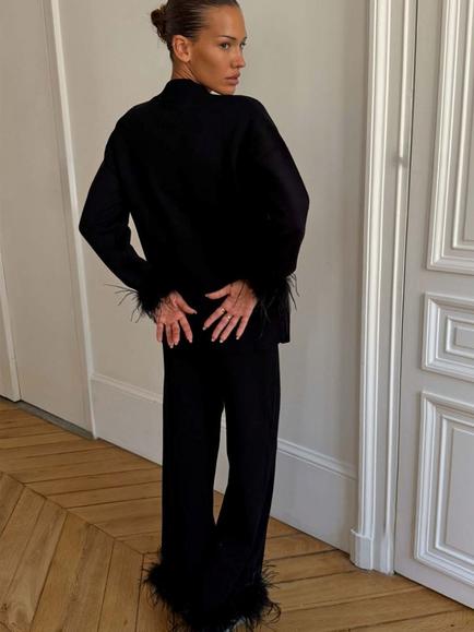 Never Fully Dressed Feather Wide Leg Trousers, Black - view 2, Black