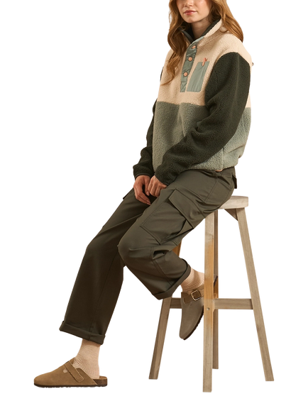 ACAI Campfire Colour Block Button Neck Fleece, Forest Green, Forest Green