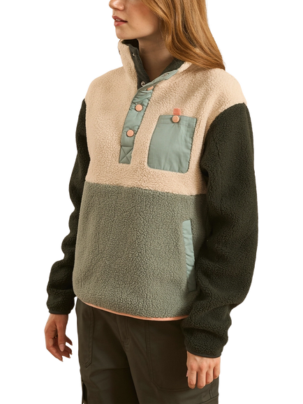 ACAI Campfire Colour Block Button Neck Fleece, Forest Green - view 2, Forest Green