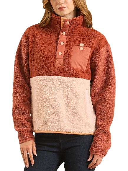 ACAI Campfire Colour Block Button Neck Fleece, Russet, Russet