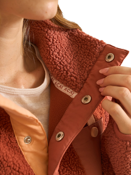 ACAI Campfire Colour Block Button Neck Fleece, Russet - view 2, Russet