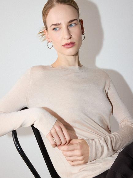 Whistles Annie Sparkle Crew Neck Top containing LENZING™ ECOVERO™ Viscose, Neutral - view 2, Neutral
