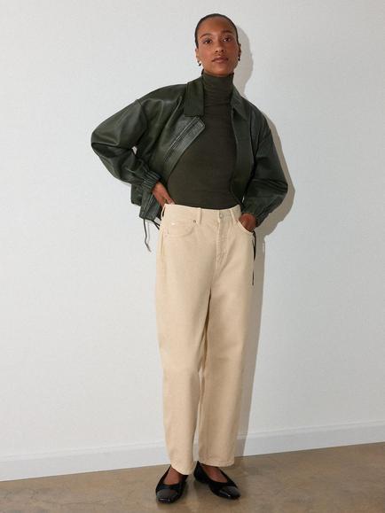 Whistles Essential Ribbed Polo Neck Top containing LENZING™ ECOVERO™ Viscose, Khaki - view 2, Khaki