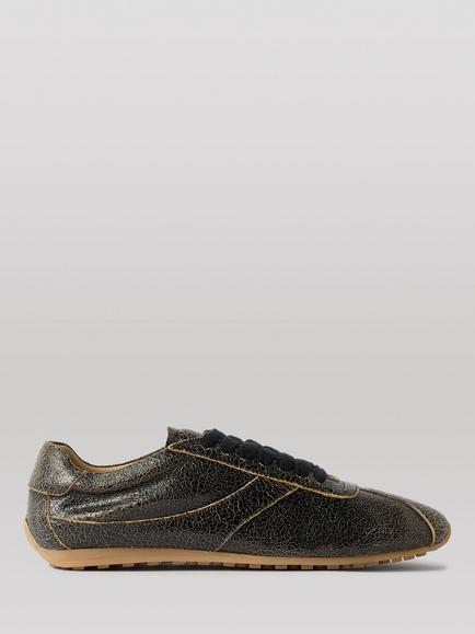 Whistles Crinkle Patent Leather Lace Up Trainers, Black, Black