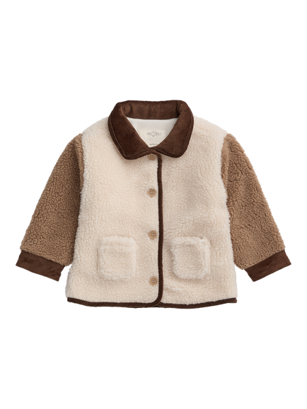 MORI Kids' Colour Block Borg Jacket, Brown Multi, Brown Multi