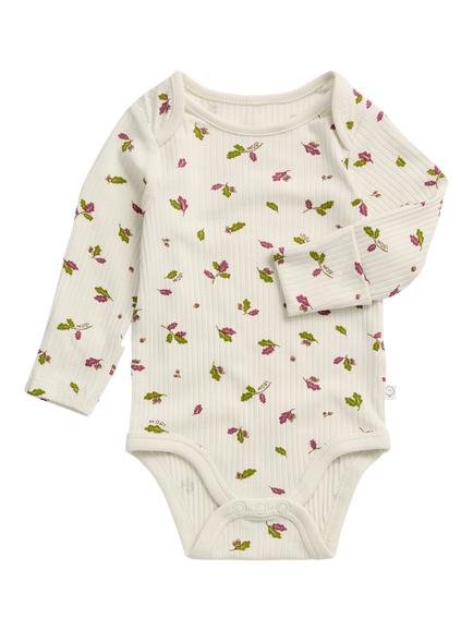 MORI Baby Woodland Leaves Ribbed Long Sleeve Bodysuit, Multi, Multi