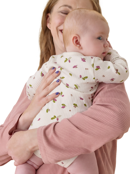 MORI Baby Woodland Leaves Ribbed Long Sleeve Bodysuit, Multi - view 2, Multi