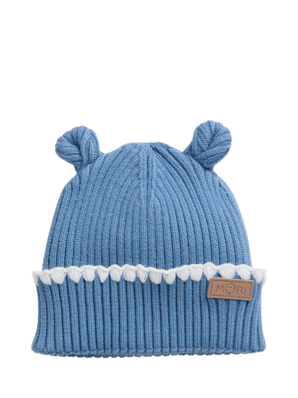 MORI Baby Knitted Bear Ears Beanie Hat, Forever Blue, Forever Blue