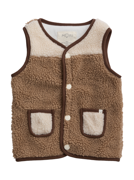 MORI Kids' Colour Block Borg Gilet, Tan Multi, Tan Multi