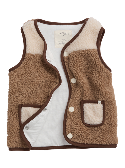 MORI Kids' Colour Block Borg Gilet, Tan Multi - view 2, Tan Multi
