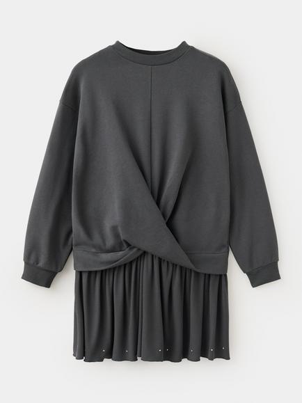 Mango Kids' Brushed Cotton Twist Front Jumper Dress, Anthracite, Anthracite