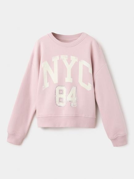 Mango Kids' Brushed Cotton Crew Neck Sweatshirt, Pink, Pink