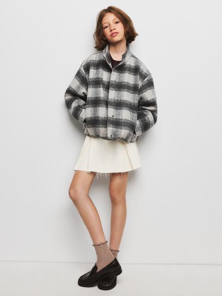 Mango Kids' Oversized Check Jacket, Grey, Grey