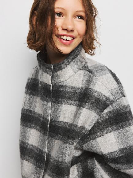 Mango Kids' Oversized Check Jacket, Grey - view 2, Grey