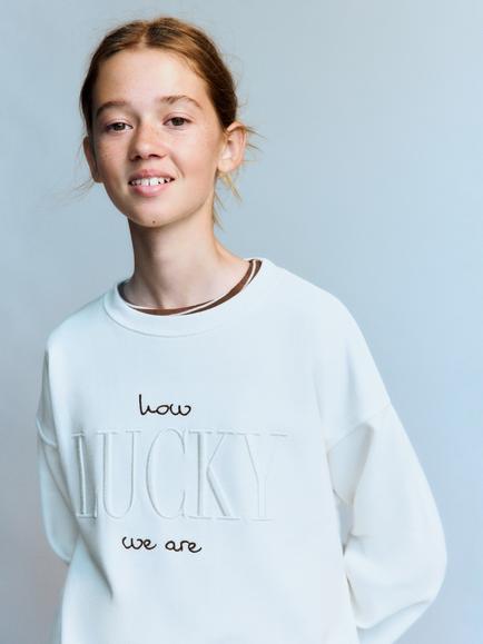 Mango Kids' Sudadera Embroidered Cotton Sweatshirt, Off White - view 2, Off White
