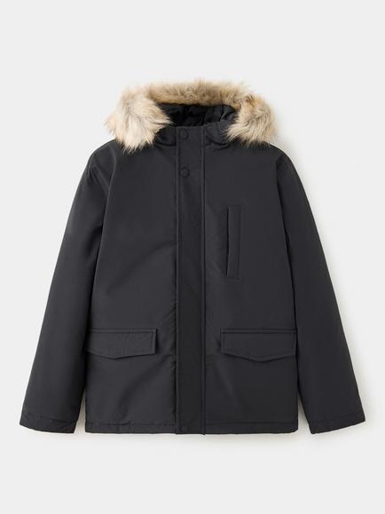 Mango Kids' Hooded Parka Jacket, Black, Black