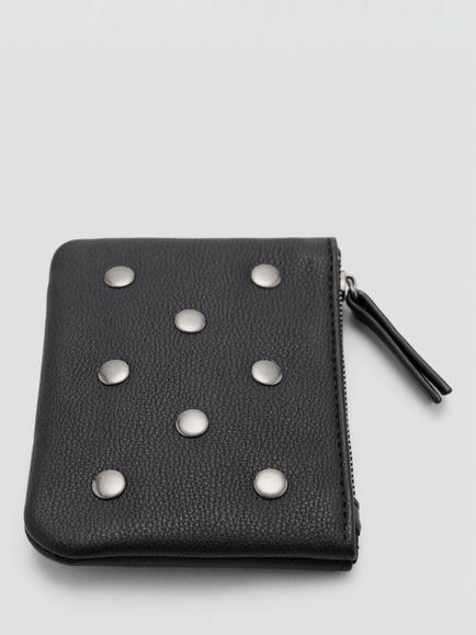 Mango Kids' Studded Zip Purse, Black - view 2, Black