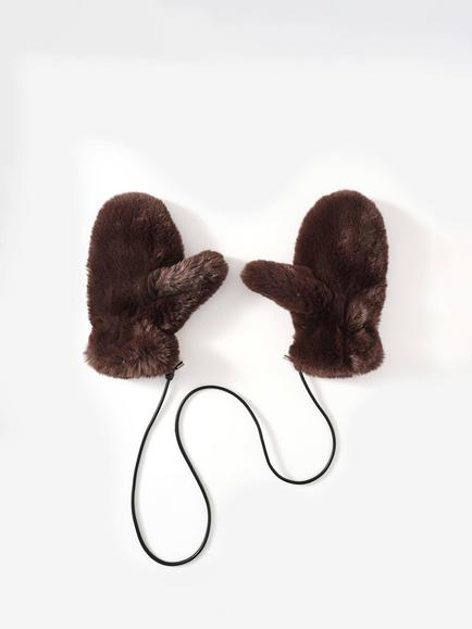 Mint Velvet Faux Fur Mittens, Brown, Brown