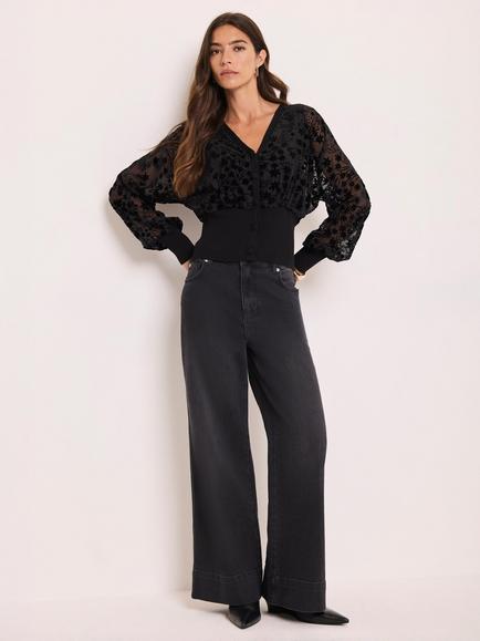 Mint Velvet Floral Textured Cardigan, Black, Black