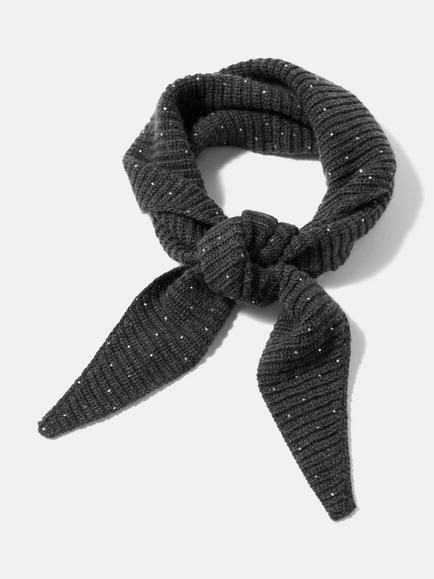 Mint Velvet Ebellished Knit Scarf with Cashmere, Grey/Multi - view 2, Grey/Multi
