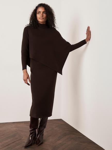 Mint Velvet Poncho Knit Midi Dress, Brown, Brown