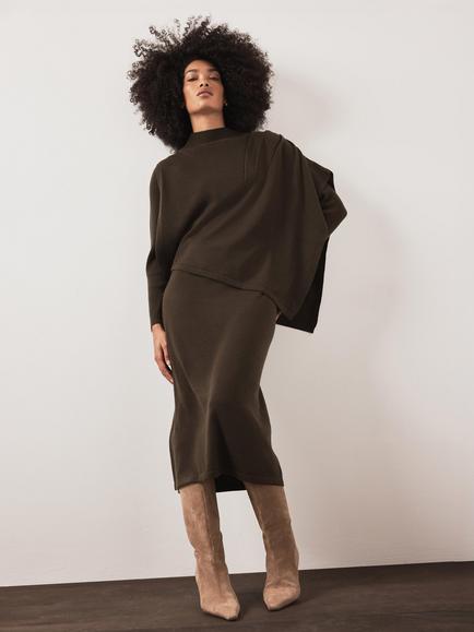 Mint Velvet Poncho Knit Midi Dress, Green - view 2, Green