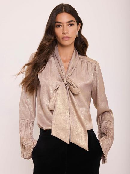 Mint Velvet Metallic Ruffle Detail Blouse, Light Pink, Light Pink