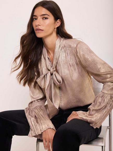 Mint Velvet Metallic Ruffle Detail Blouse, Light Pink - view 2, Light Pink