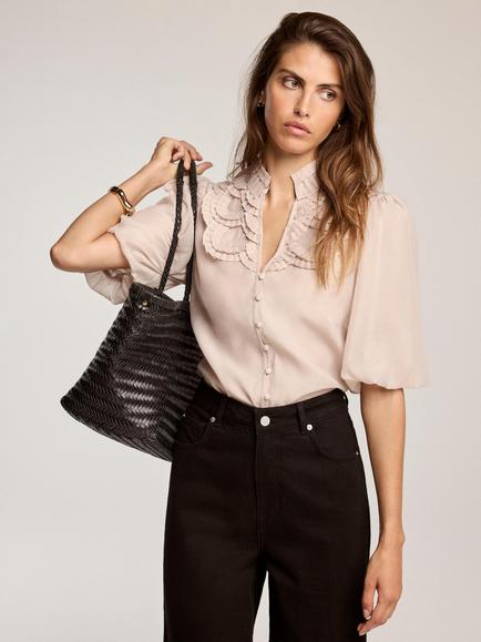 Mint Velvet Pleated Puff Sleeve Blouse, Natural, Natural