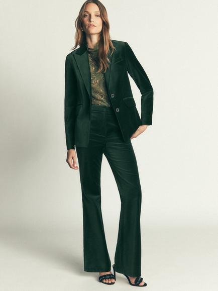 Boden Stamford Velvet Blazer, Midnight Emerald - view 2, Midnight Emerald