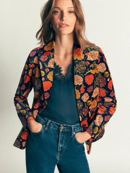 Boden Stamford Floral Velvet Blazer, Multi, Multi