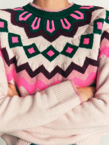 Boden Mae Fair Isle Crew Neck Jumper,  Mink/Multi - view 2, Mink/Multi