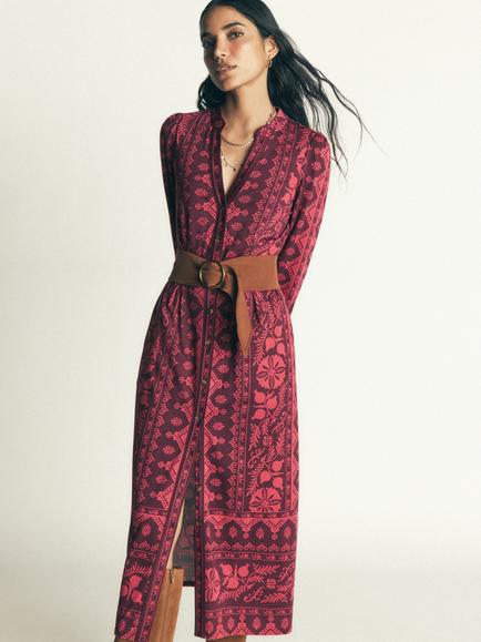 Boden Juliet Abstract Print Midi Dress, Pink/Multi, Pink/Multi