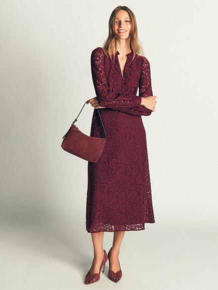 Boden Cassie Lace Tea Dress, Dark Cherry, Dark Cherry