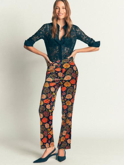 Boden Canonbury Velvet Floral Tailored Trousers, Multi, Multi