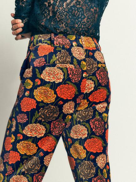 Boden Canonbury Velvet Floral Tailored Trousers, Multi - view 2, Multi