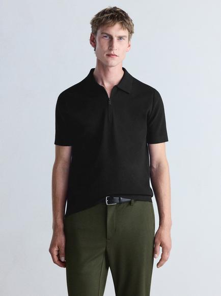Mango Regular Fit Short Sleeve Polo Shirt, Black, Black