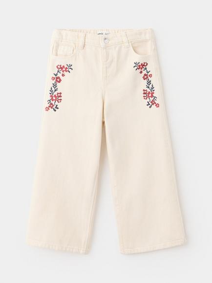 Mango Kids' Embroidered Floral Straight-Leg Jeans, Raw - view 2, Raw
