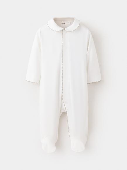Mango Baby Collar Sleepsuit, Off White, Off White